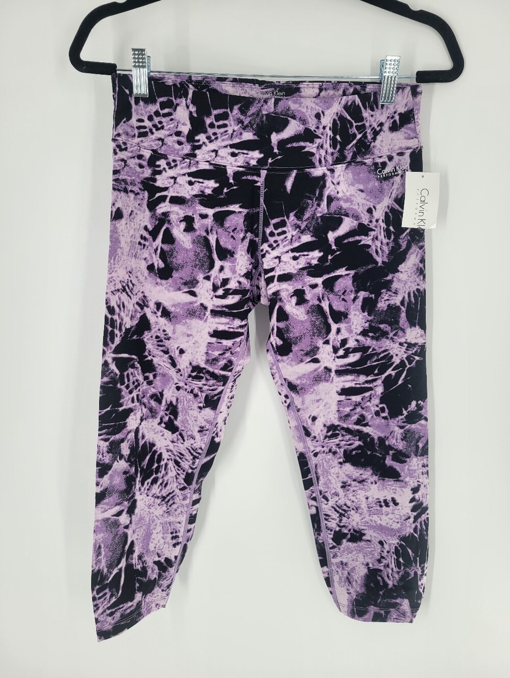 Calvin Klein Black & Purple Tie-Dye Capri Leggings Size m new